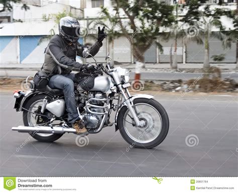 Motorbiker In Motion Doing Peace Sign Stock Photo Image Of India