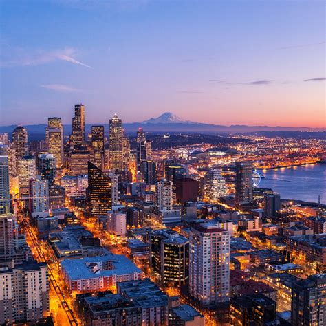 Seattle Skyline At Night View 4k Wallpaper 4k