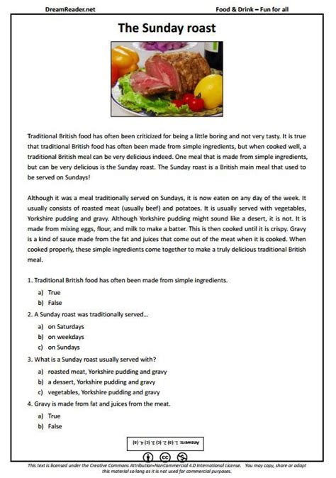 Free Esl Worksheet About A Traditional British Meal The Sunday Roast