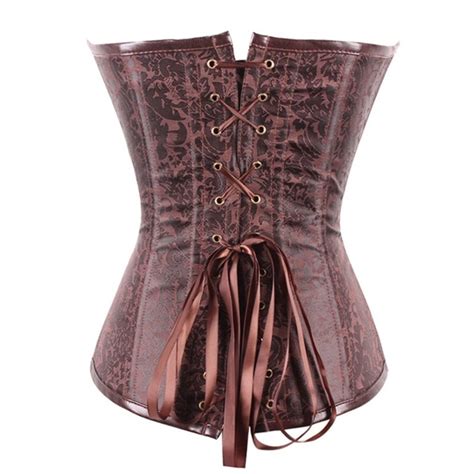sexy women overbust corset brown bustier top glue bone waist trainer steampunk gothic lingerie