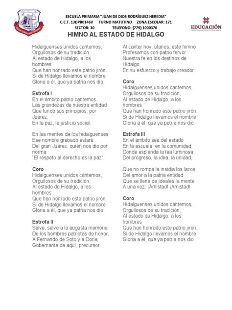 Himno Al Estado De Hidalgo Letra Pdf