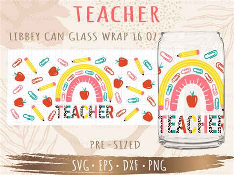 teacher 16oz libbey can glass wrap graphic by mayano · creative fabrica