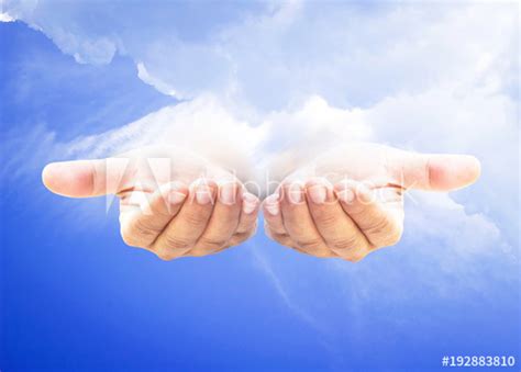 Man holding wooden cane against blue sky and clouds. Jesus christ open empty hand over blue sky heaven background - Buy this stock photo and explore ...