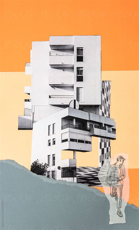 Brutalist Architecture Collage With Drawn Man Del Colaborador De