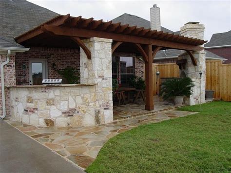 Outdoor Kitchen Flagstone Patio Fireplace And Patio Cover Carollton Tx