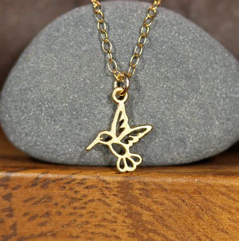 Hummingbird Necklace Flying Bird Nature Lover Necklace A Tiny Gold