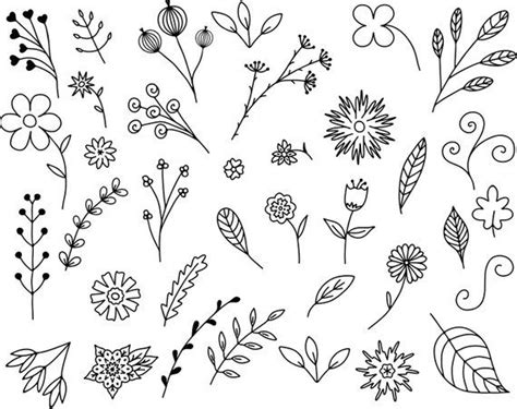 35 Floral Doodles Vector Pack Hand Drawn Doodle Clipart Etsy Floral