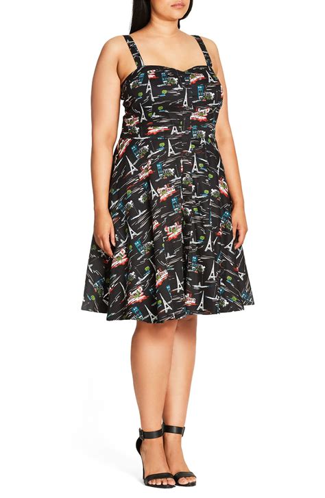 City Chic Parisian Chic Print Fit And Flare Sundress Nordstrom Parisian Chic City Chic Fit