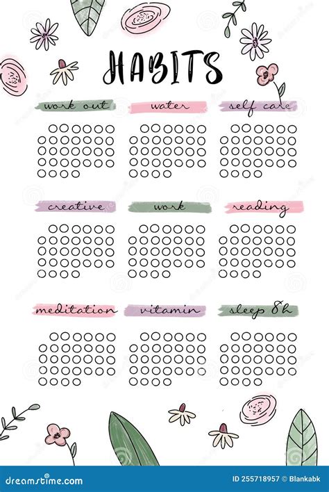 Daily Monthly Habit Tracker Printable Template A4 A5 Stock Illustration