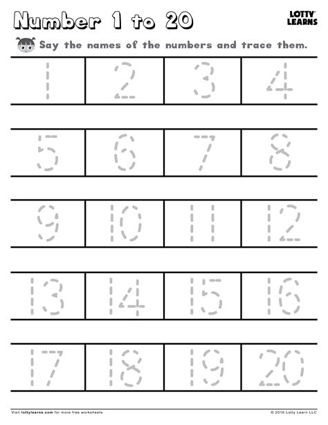 Number 1 To 20 Lotty Learns Printable Preschool Worksheets