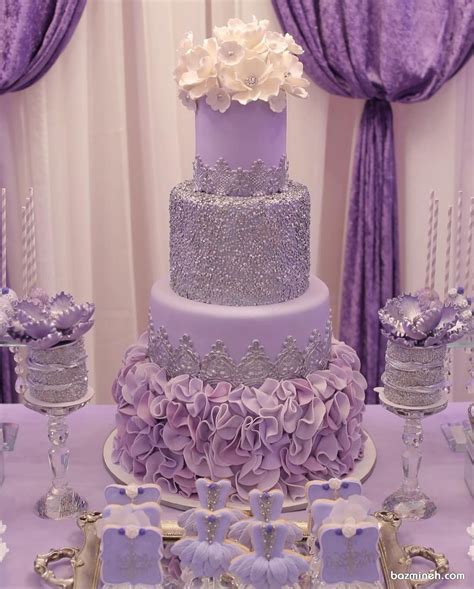 کیک بنفش همراه با تم بنفش برای تولد و نامزدی purple wedding cakes quinceanera cakes purple