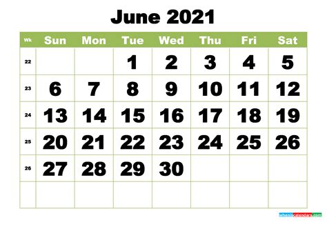 Free printable 2021 calendar in word format. Free Printable Monthly Calendar June 2021 | Free Printable ...
