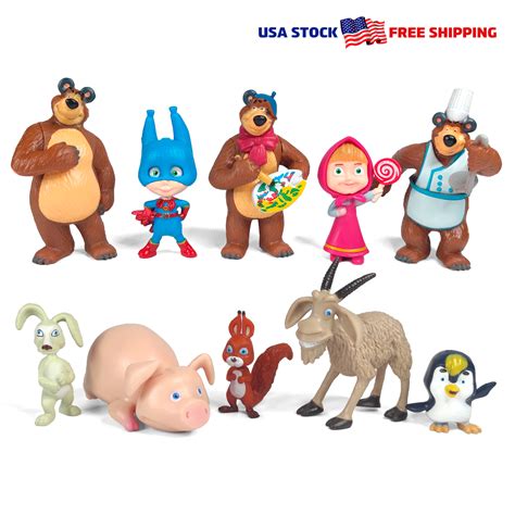 Masha And The Bear Set Of 10 Pcs Cake Topper Action Figures Toy Dolls T Ebay