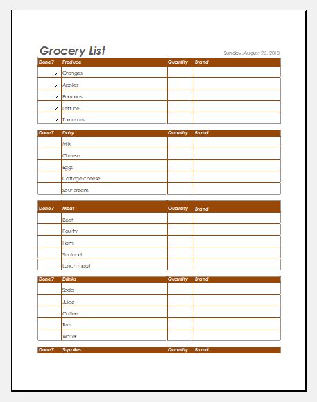 Excel Shopping List Template