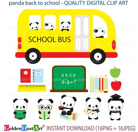 Back To School Clipart Panda Back To School Kawaii Back To Etsy