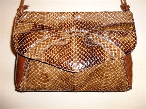 Real Snakeskin Leather Purse Made In Canada Brown Shoulder