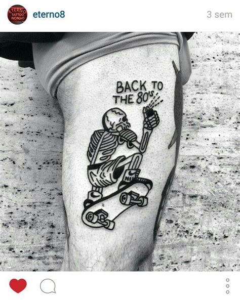 Back To The 80s Skull Skate Tattoo Leg Tattoo Men Simple Leg