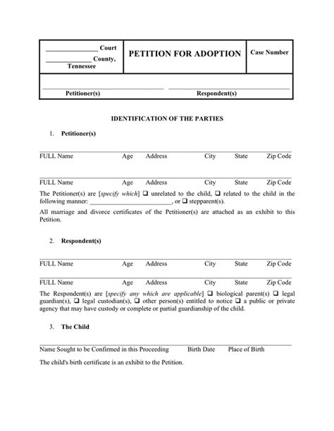 Adoption Petition Form Printable Printable Forms Free Online