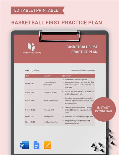 Basketball Practice Plan Templates Documents Design Free Download