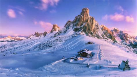House Mountain Sky Snow Sunset Winter Wallpaper 2000x1125 1191809
