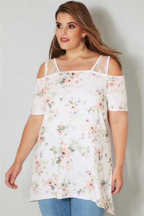 Ivory Floral Lace Cold Shoulder Top Plus Size To