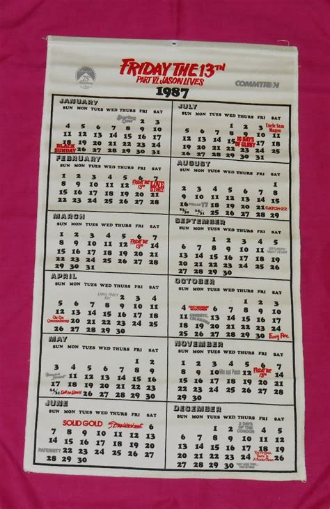 Jason Lives Friday The 13th Part 6 Video Store Promotional Calendar