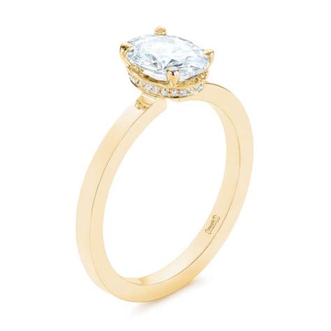 18k Yellow Gold Oval Diamond Hidden Halo Engagement Ring 105071