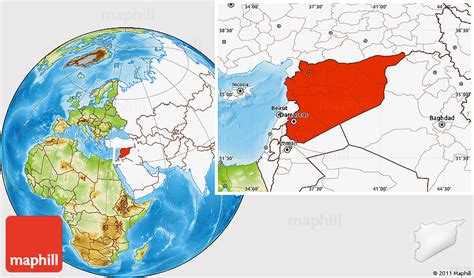 Physical Location Map Of Syria Highlighted Continent
