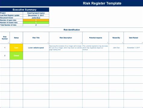 10 Risk Register Template Excel Excel Templates