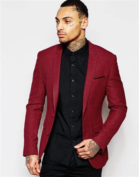 Asos Superskinny Blazer In Check In Red Mens Fashion Casual Mens