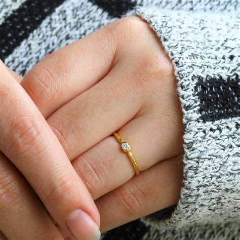 Simple Diamond Ring Small Engagement Ring Dainty Real Gold Etsy