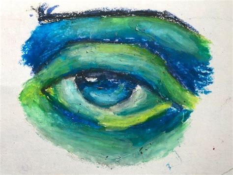 An Eye Painted On Paper With Blue And Green Colors