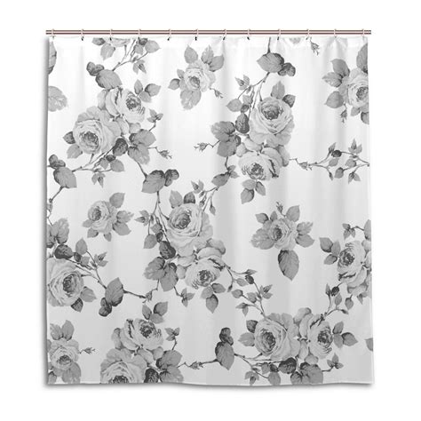 Popcreation Black And White Rose Shower Curtain Waterproof Bathroom Shower Curtain 66x72 Inches