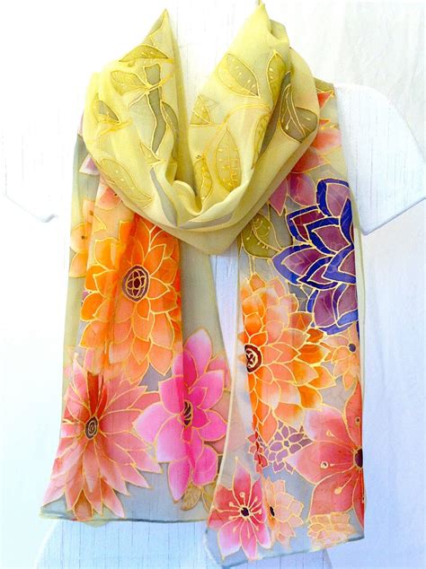 Hand Painted Silk Scarf Japanese Floral Silk By Silkscarvestakuyo