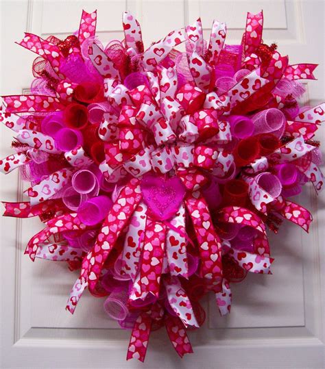 valentine wreathvalentine mesh wreathheart wreathvalentine etsy diy valentines day wreath