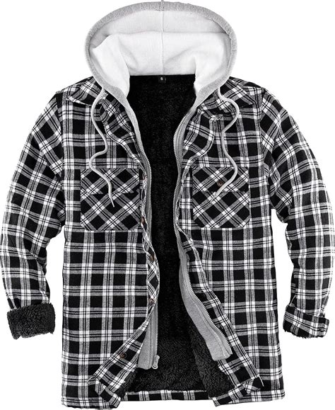Thcreasa Mens Plaid Flannel Jacket With Hood Fuzzy Sherpa Fleece Lined
