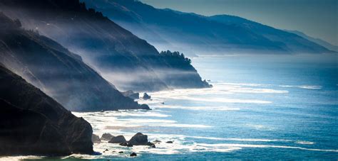 Nature Landscape Beach Sea Rocks Coast Mist Hills California Hd