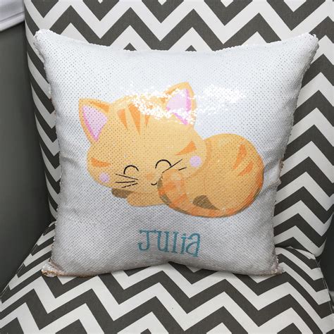 Personalized Kitty Cat Design Flip Sequin Pillow