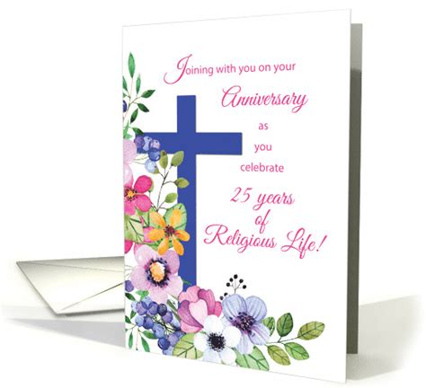 25th Anniversary Nun Religious Life Cross And Flowers Card 1518100