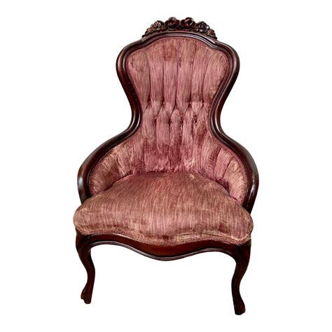 Kimball Mahogany Victorian Parlor Tufted Velvet Arm Chair Velvet