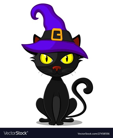 Black Cat In Hat On A White Background Halloween Vector Image