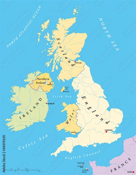 British Isles Political Map Ireland And United Kingdom With England