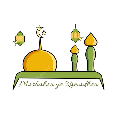 인사말 카드에 대한 Marhaban Ya Ramadhan 벡터 마하반 야 라마단 칸델라 사원 Png 일러스트 및 벡터 에