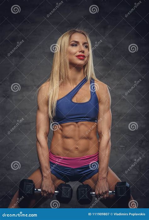 Female Fitness Model Posing With Dumbbells Stock Image Image Of