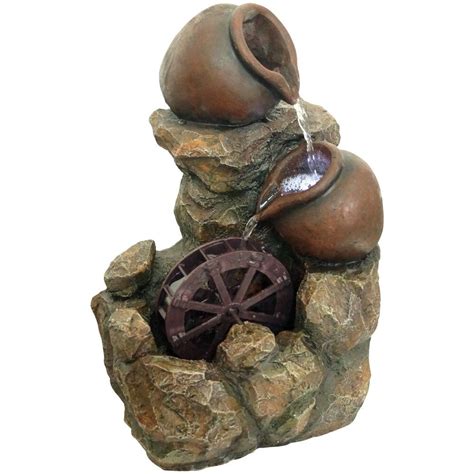 Angelo Décor 16 Inch Water Wheel Fountain With Pump And Lights The