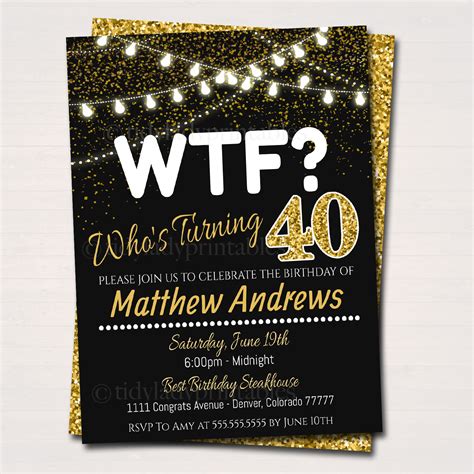 40th Birthday Party Invitation Wtf Birthday Printable Cheers Etsy Australia