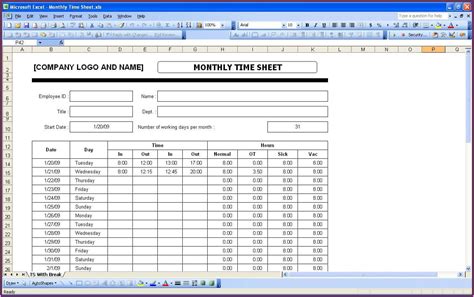 Download Excel Timesheet Template With Formulas Free  Ugot