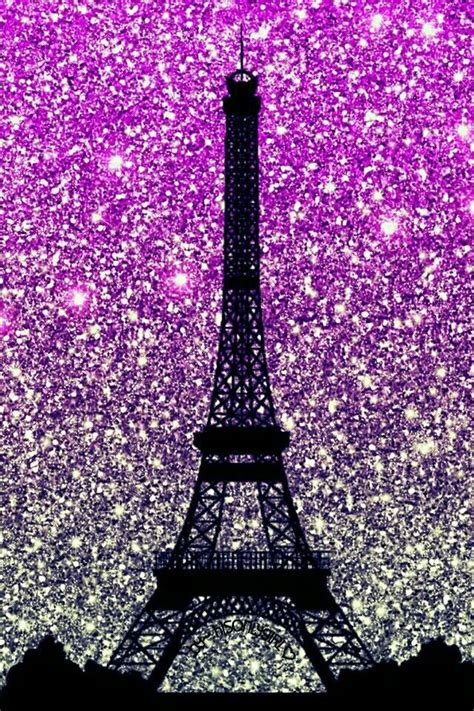 Eiffel Tower Paris Purple And Silver Glitters Phone Wallpaper