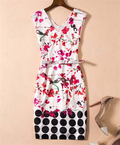 New Women Polka Dot Flower Print Dress V Neck Sleeveless Mini Dresses