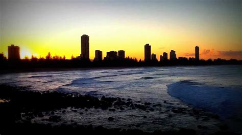 Relaxing Beach Sunset Behind The Gold Coast Skyline In Hd Youtube